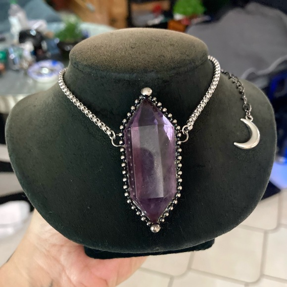 Natural purple amethyst crystal gemstone boho goth moon charm - Picture 3 of 14